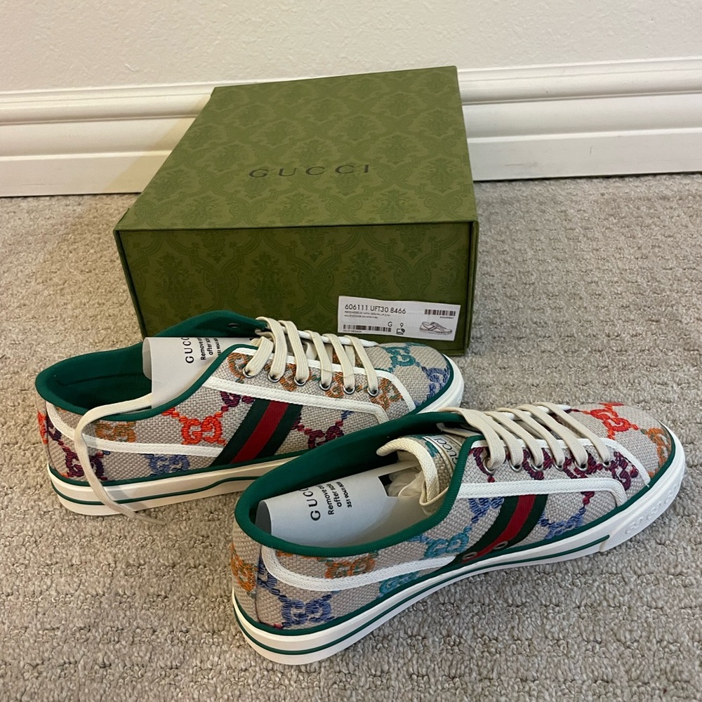 NWT - Gucci Tennis 1977 Multicolor Psychedelic Linen Logo Sneakers Size 9 - Picture 4 of 13